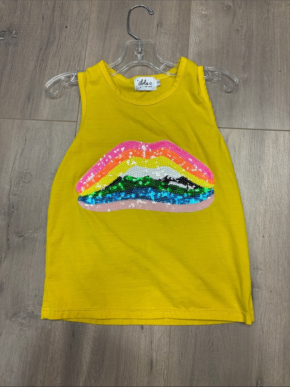 Lola + The Boys Yellow Tank Sequin Lips